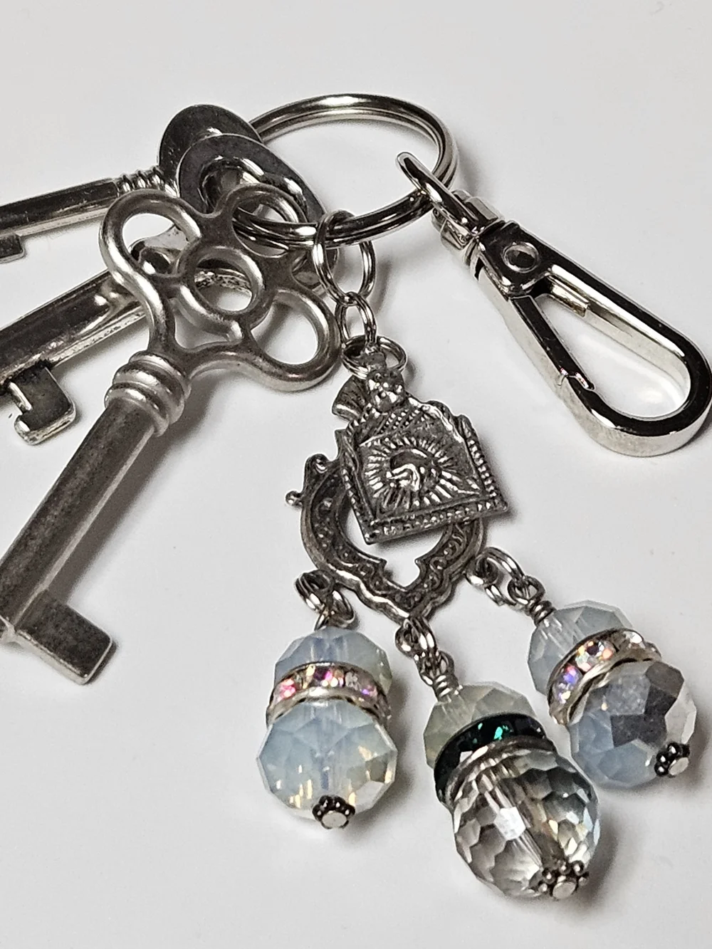 Silver-Tone Crystal Dangle Keychain Charm - Opalescent Blue